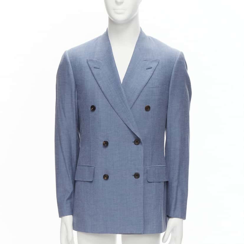 Unsigned Double Button Blazer Blue Wool Never worn - Front View