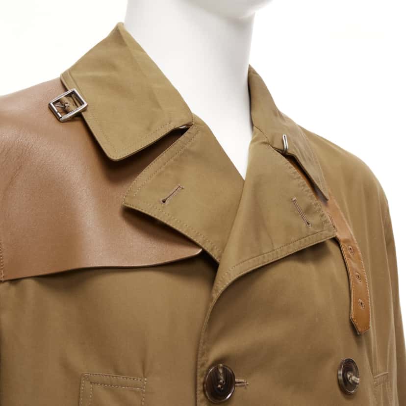 Gucci Brown Wool Trench Coat Brown Leather Very good condition - Back View