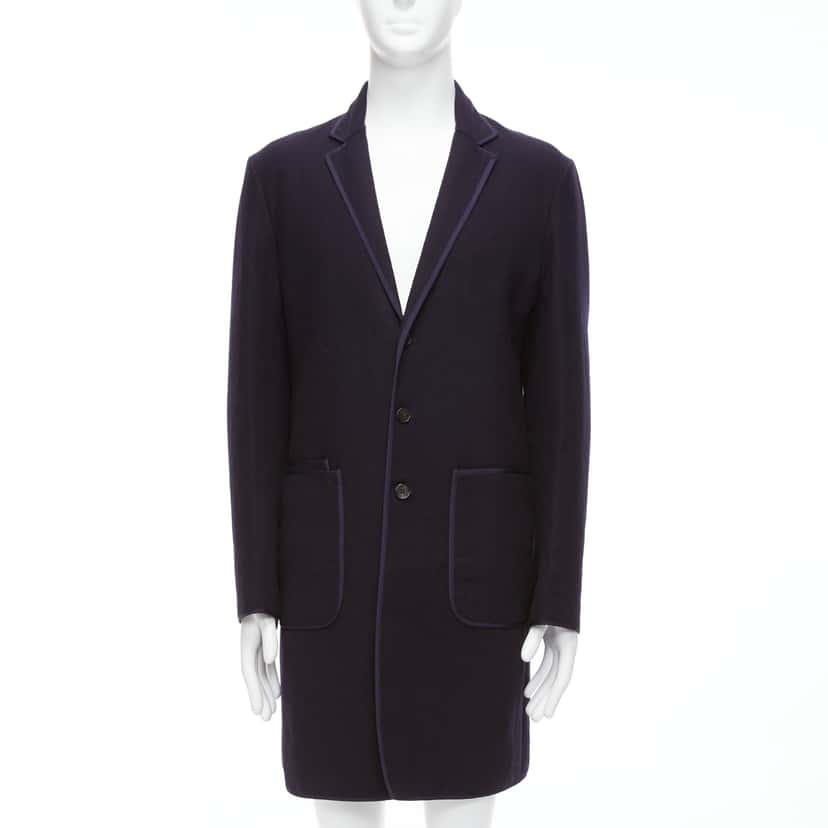 Neil Barrett Navy Ribbon Long Coat Navy Wool Never worn - Front View