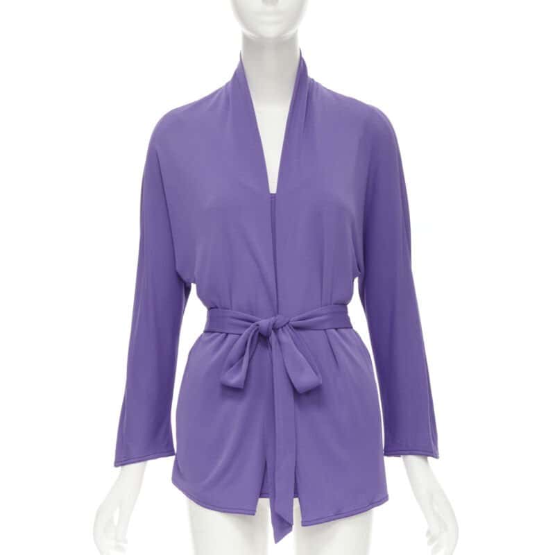 Hermès Layered Belted Cardigan Purple Viscose Never worn - Front View