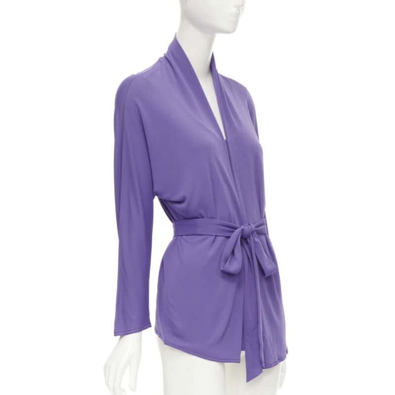 Hermès Layered Belted Cardigan Purple Viscose Never worn - Inside View