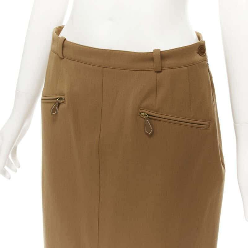 Hermès Leather Pencil Skirt Brown Wool Very good condition - Back View