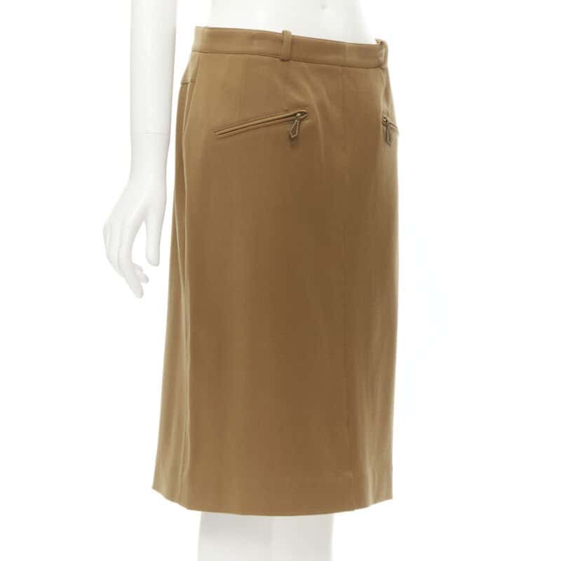 Hermès Leather Pencil Skirt Brown Wool Very good condition - Inside View