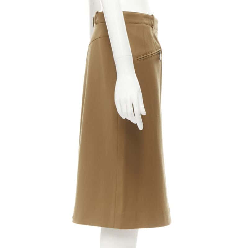 Hermès Leather Pencil Skirt Brown Wool Very good condition - Model View