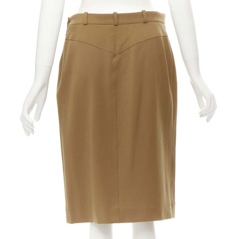 Hermès Leather Pencil Skirt Brown Wool Very good condition - Box View