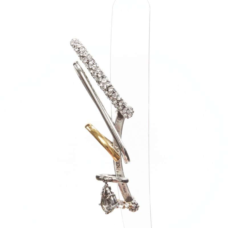 Alexander McQueen Crystal Ring Earrings Silver Metal Never worn - Back View