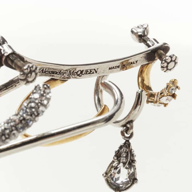 Alexander McQueen Crystal Ring Earrings Silver Metal Never worn - Box View