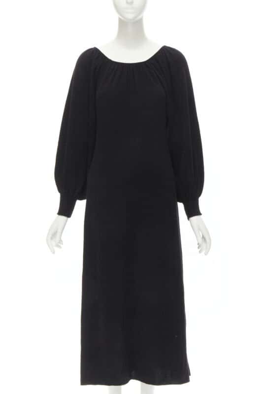 Ryan Roche Pleated Bubble Dress Black Cashmere Never worn - Front View