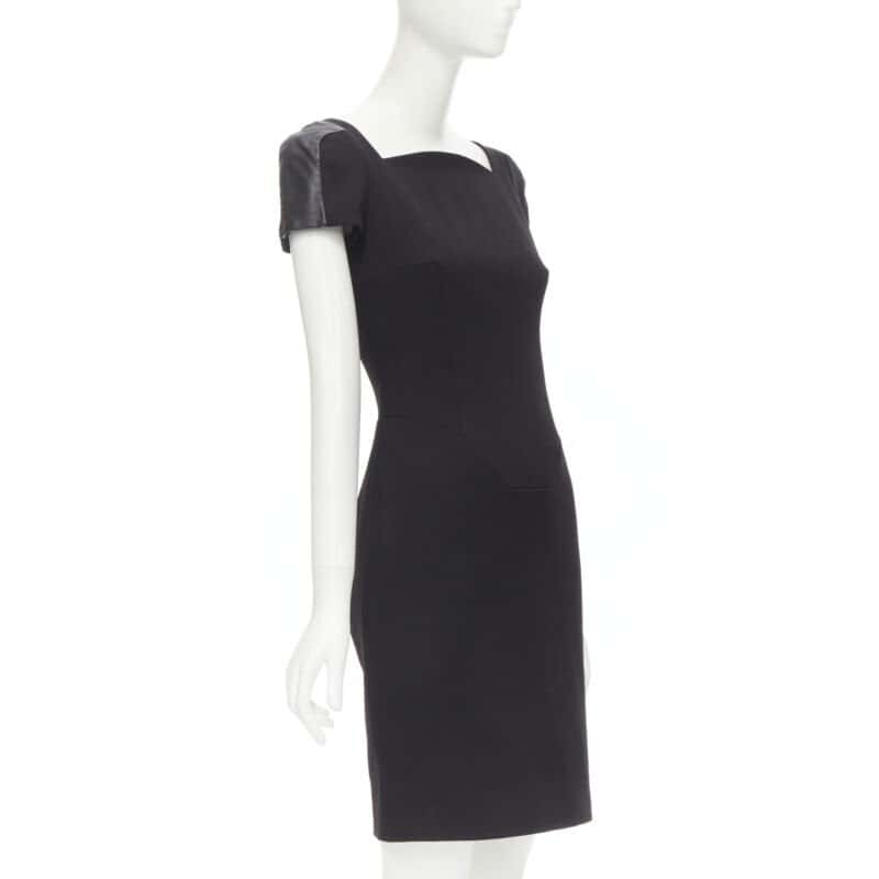 Versace Leather Seam Dress Black Wool Never worn - Inside View
