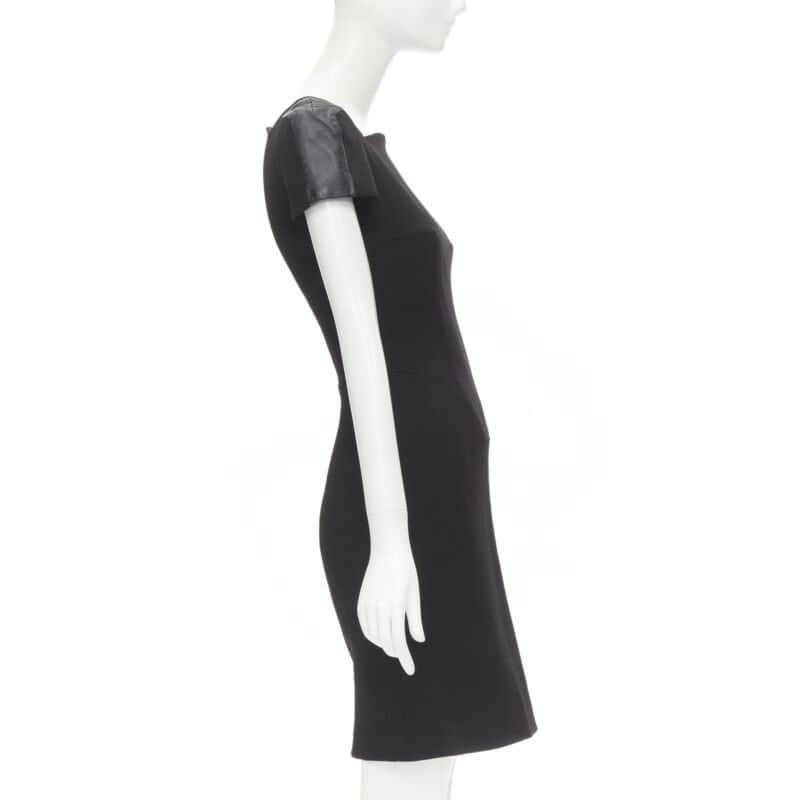 Versace Leather Seam Dress Black Wool Never worn - Model View