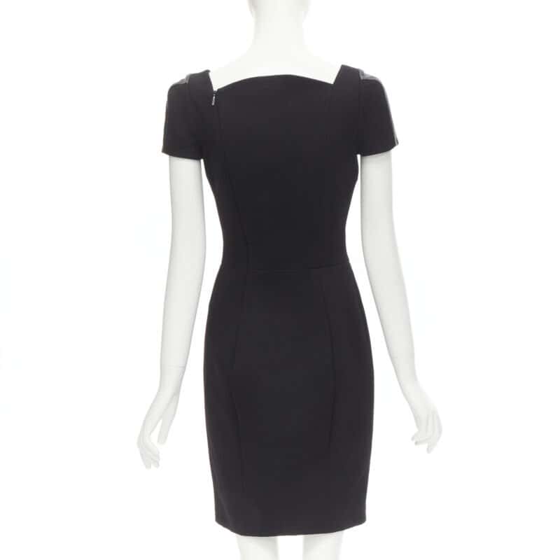 Versace Leather Seam Dress Black Wool Never worn - Box View