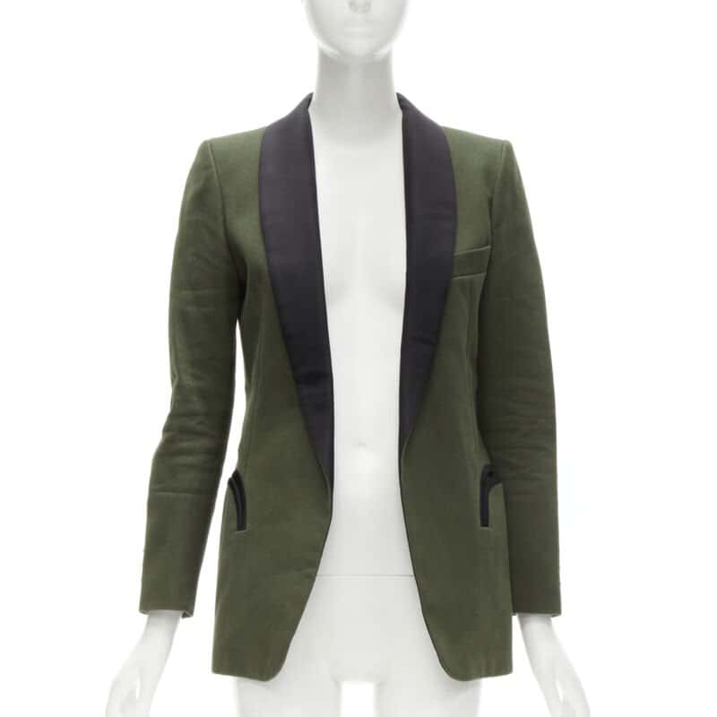 Blaze Milano Khaki Curved Shawl Blazer Green Cotton Very good condition - Front View