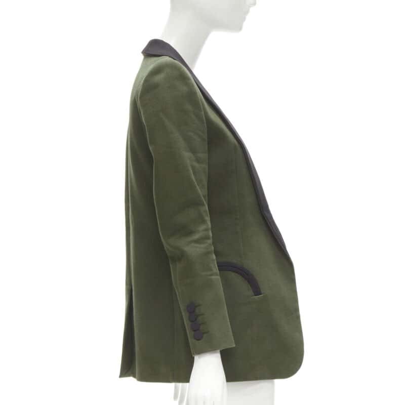 Blaze Milano Khaki Curved Shawl Blazer Green Cotton Very good condition - Model View