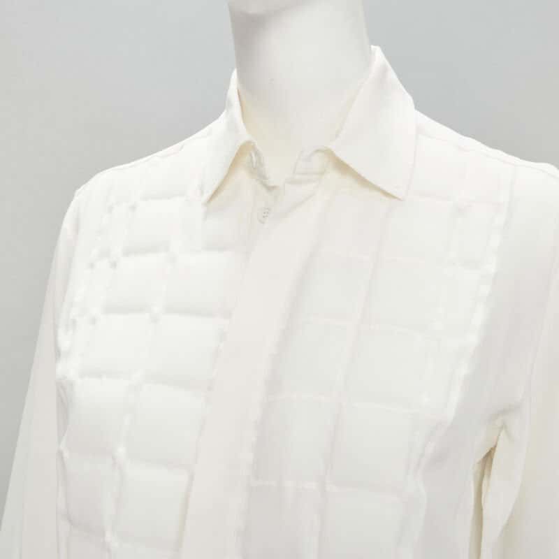Bottega Veneta Quilted Bib Shirt White Silk Never worn - Back View