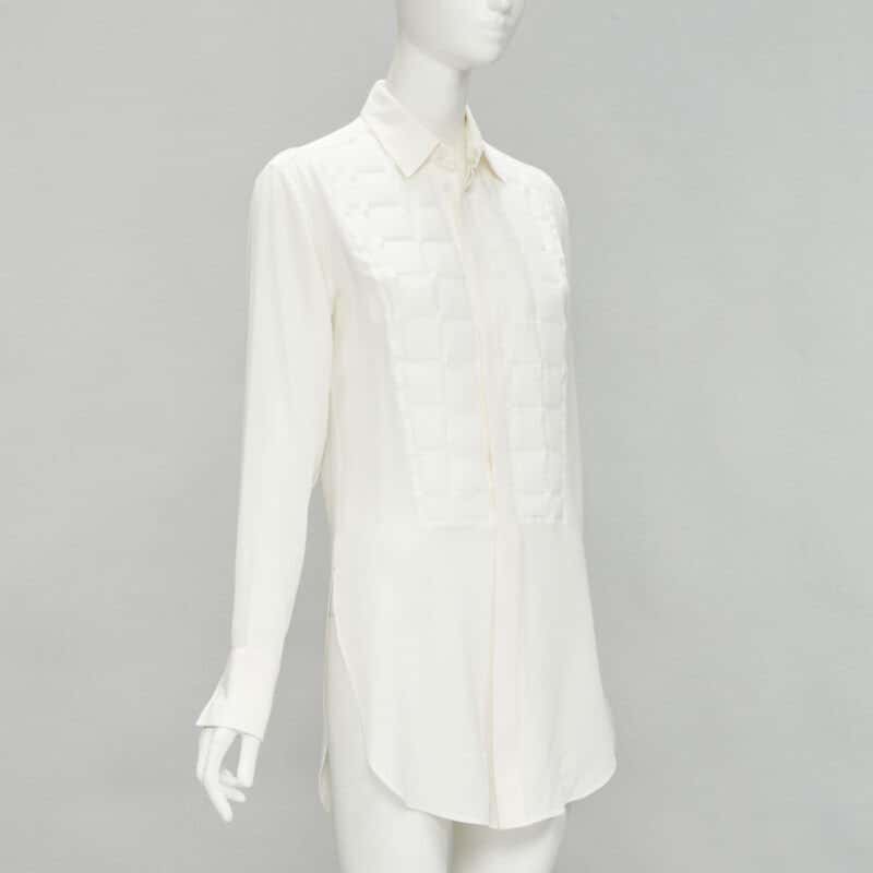Bottega Veneta Quilted Bib Shirt White Silk Never worn - Inside View