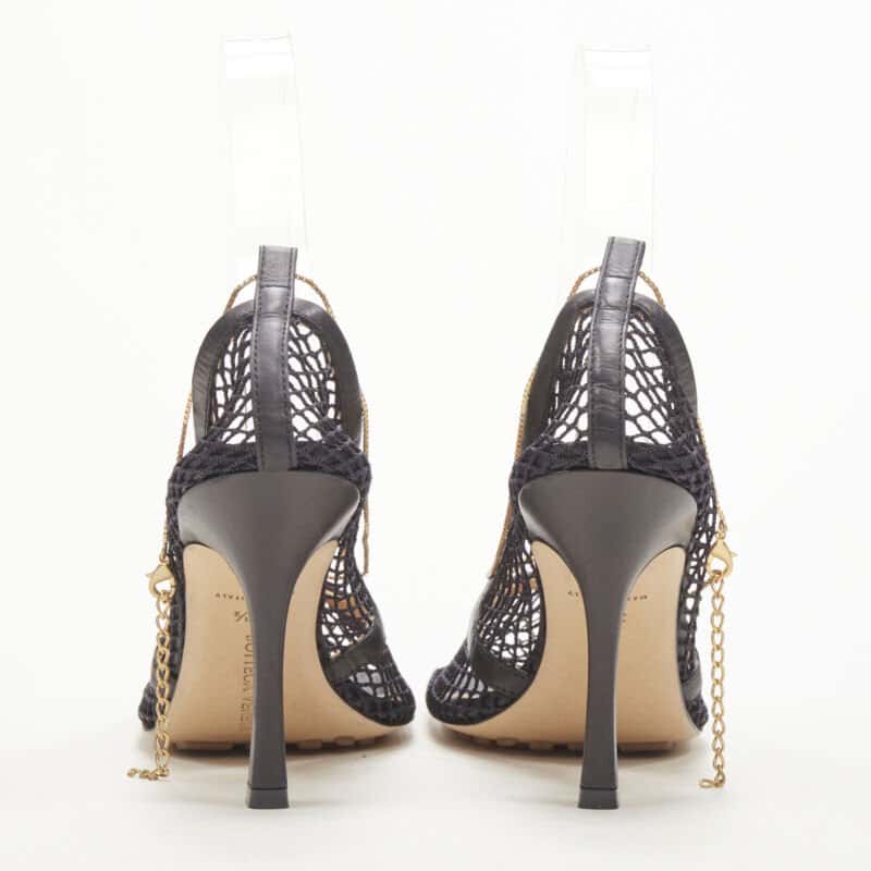 Bottega Veneta Gold Chain Heels Black Polyester Never worn - Box View