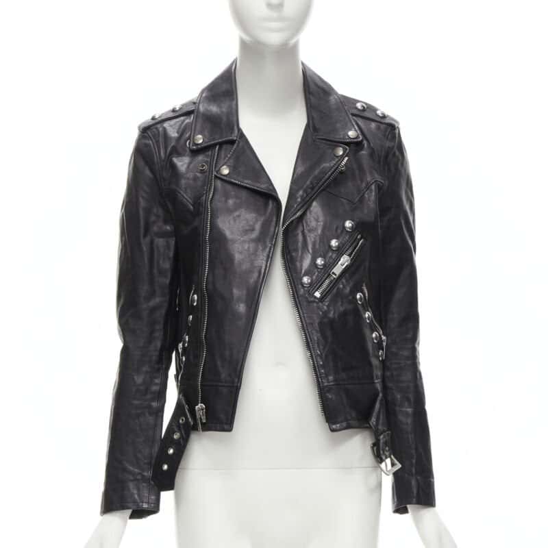Saint Laurent Studded Vintage Biker Black Leather Never worn - Front View