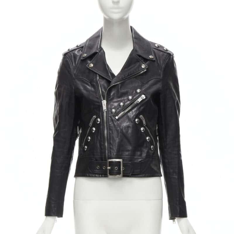Saint Laurent Studded Vintage Biker Black Leather Never worn - Inside View