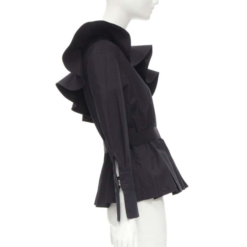 Fendi Ruffle Peplum Top Black Cotton Never worn - Inside View