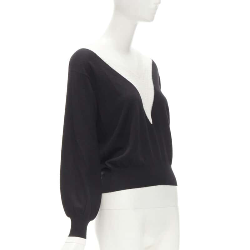 Chanel Varsity Collar Sweater Black Wool Never worn - Inside View