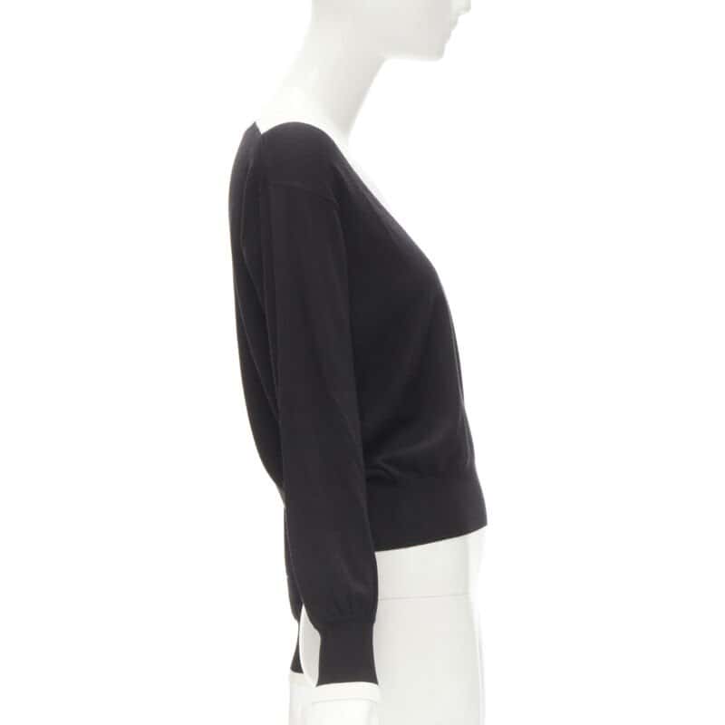 Chanel Varsity Collar Sweater Black Wool Never worn - Model View