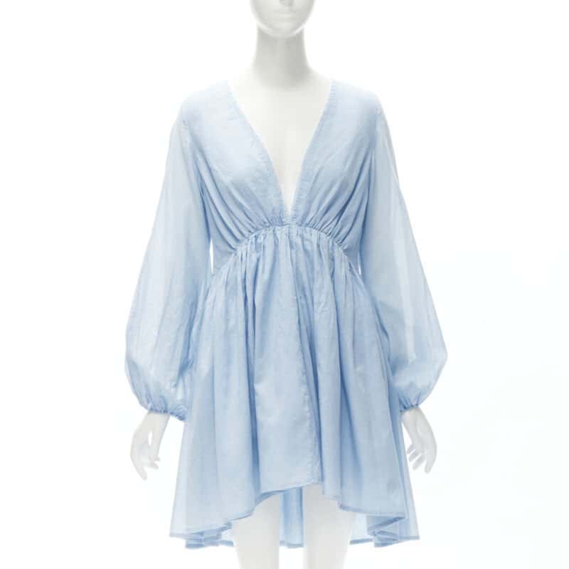 Kalita Plunge Bell Dress Blue Cotton Never worn, with tag - Front View