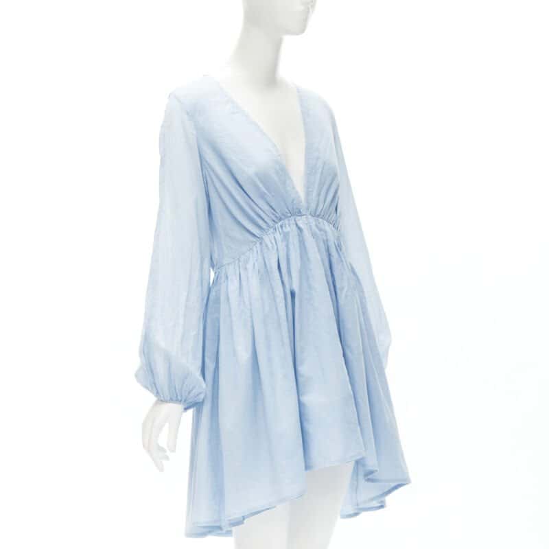 Kalita Plunge Bell Dress Blue Cotton Never worn, with tag - Inside View