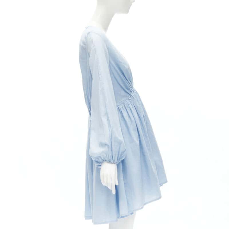 Kalita Plunge Bell Dress Blue Cotton Never worn, with tag - Model View