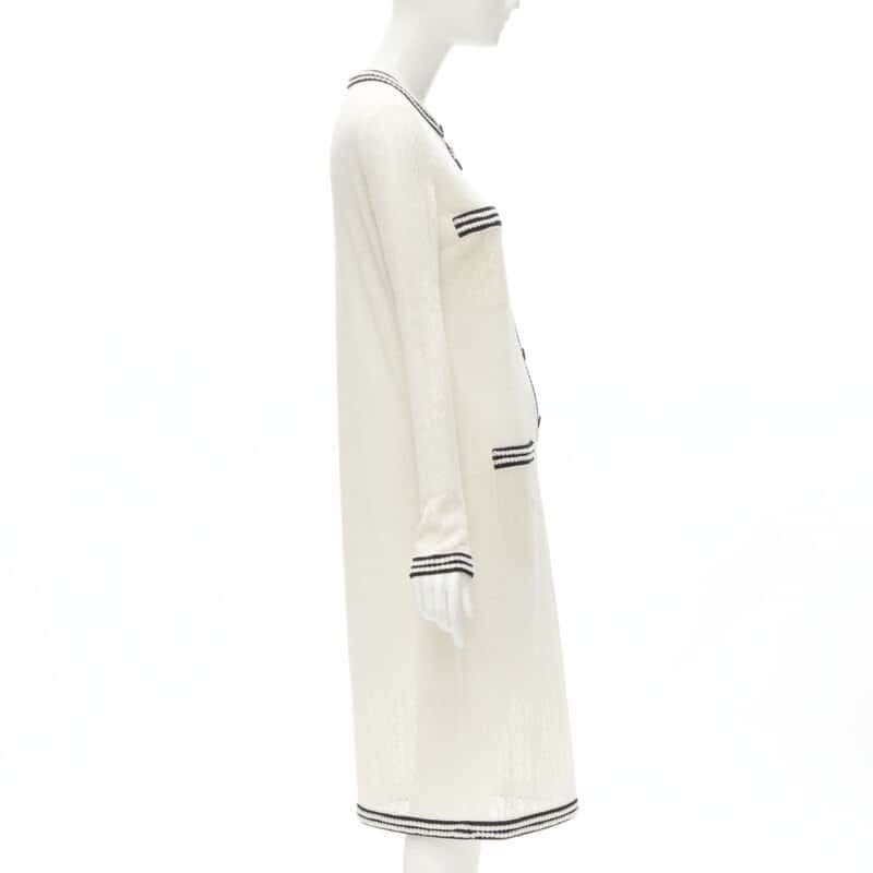 Chanel Crochet Knit Dress Beige Silk Never worn - Model View