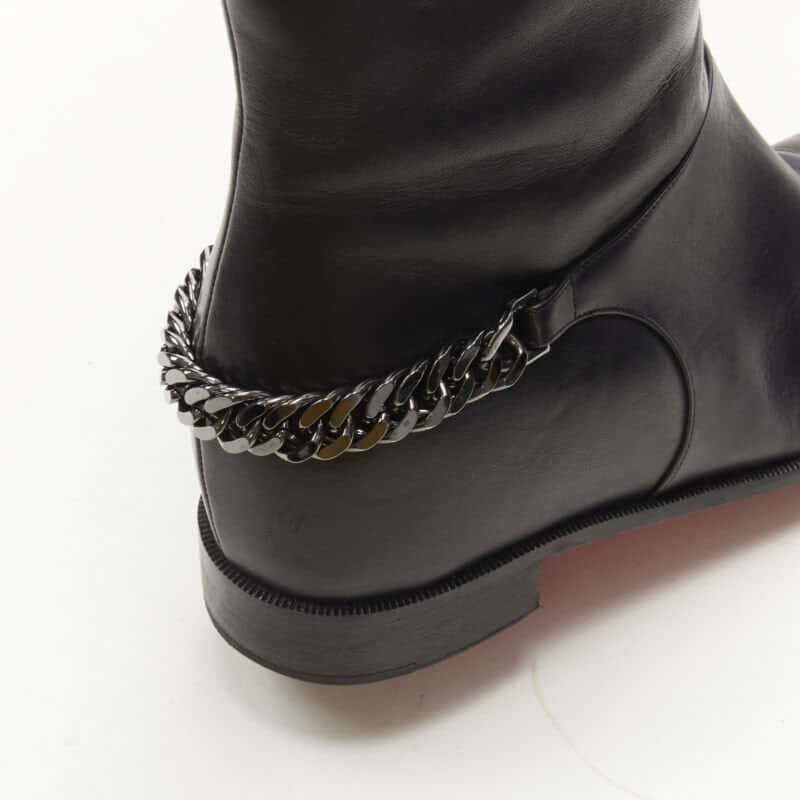 Christian Louboutin Pearl Embellished Flat Boots Black Leather Very good condition - Back View