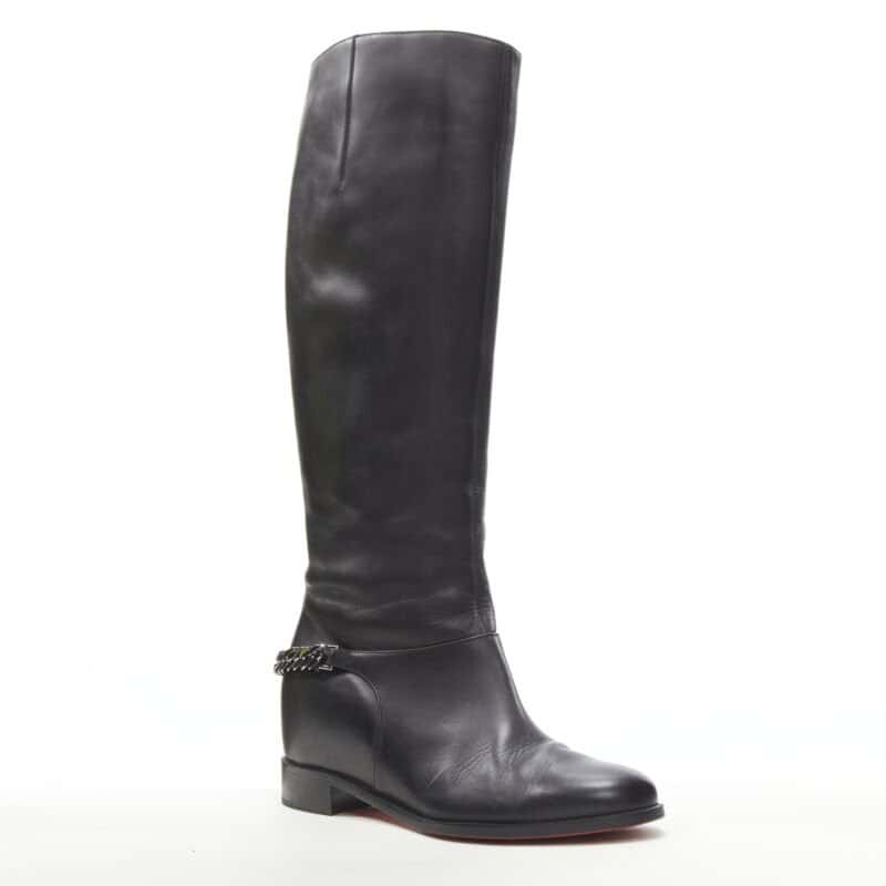 Christian Louboutin Pearl Embellished Flat Boots Black Leather Very good condition - Inside View