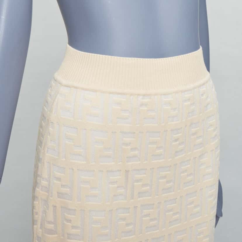 Fendi Zucca Knit Skirt Beige Cotton Very good condition - Back View