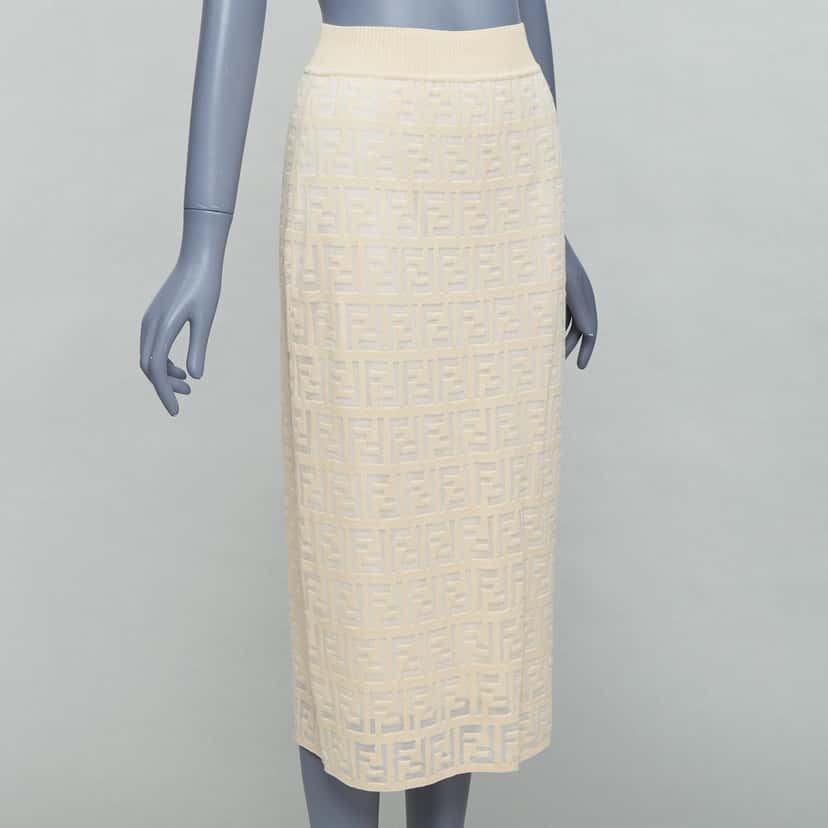 Fendi Zucca Knit Skirt Beige Cotton Very good condition - Inside View