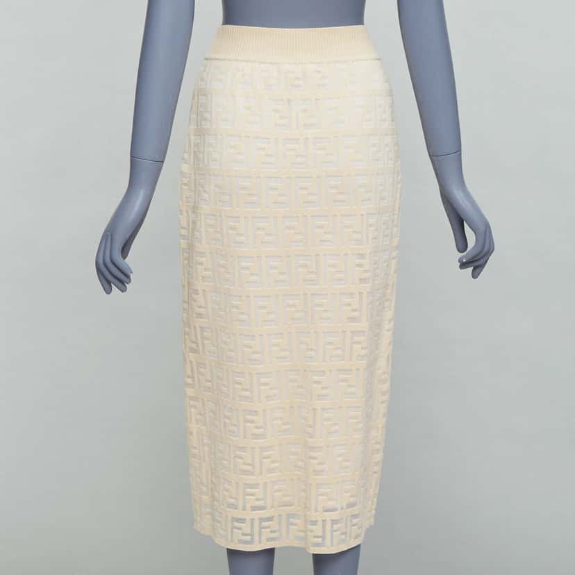 Fendi Zucca Knit Skirt Beige Cotton Very good condition - Box View