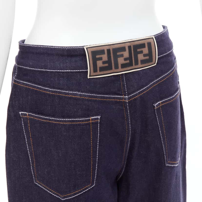 Fendi Brown FF Wide Jeans Blue Cotton Very good condition - Back View