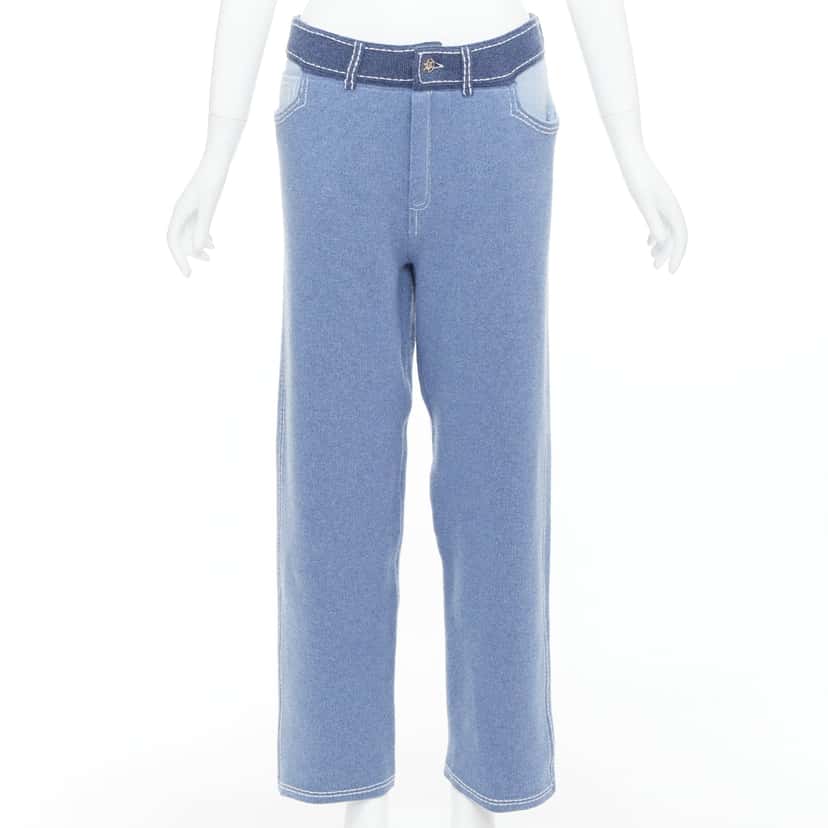 Barrie Topstitch Knit Pants Blue Cashmere Very good condition - Front View