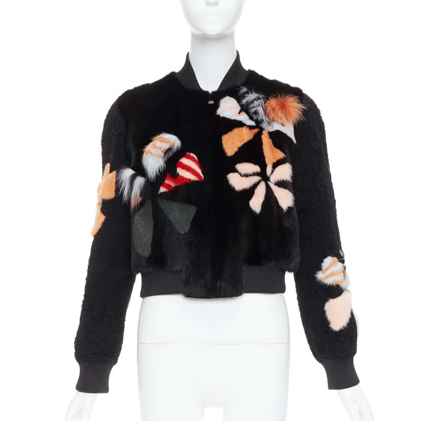 Fendi Black Fur Bomber Jacket MultiColor Fur Never worn, with tag - Back View