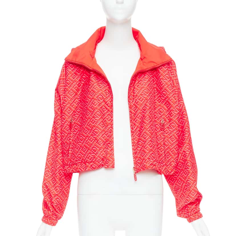 Fendi Red FF Anorak Jacket Red Polyester Very good condition - Model View