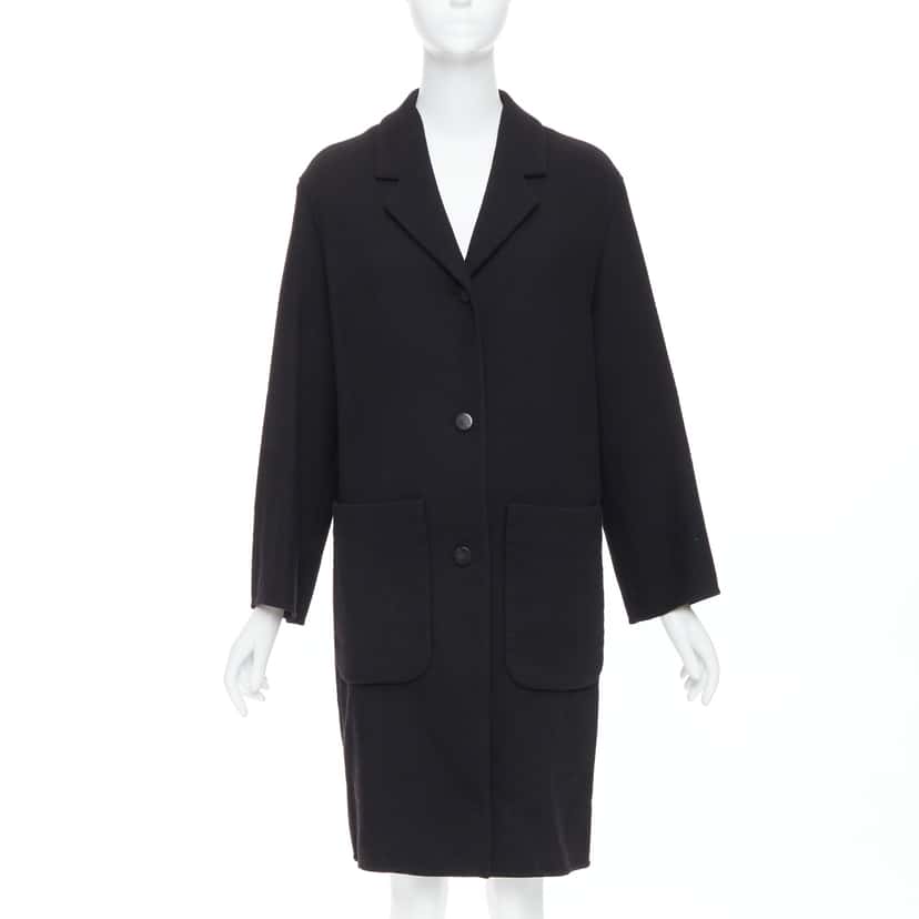 Hermès Black Wool Patch Coat Black Wool Very good condition - Front View