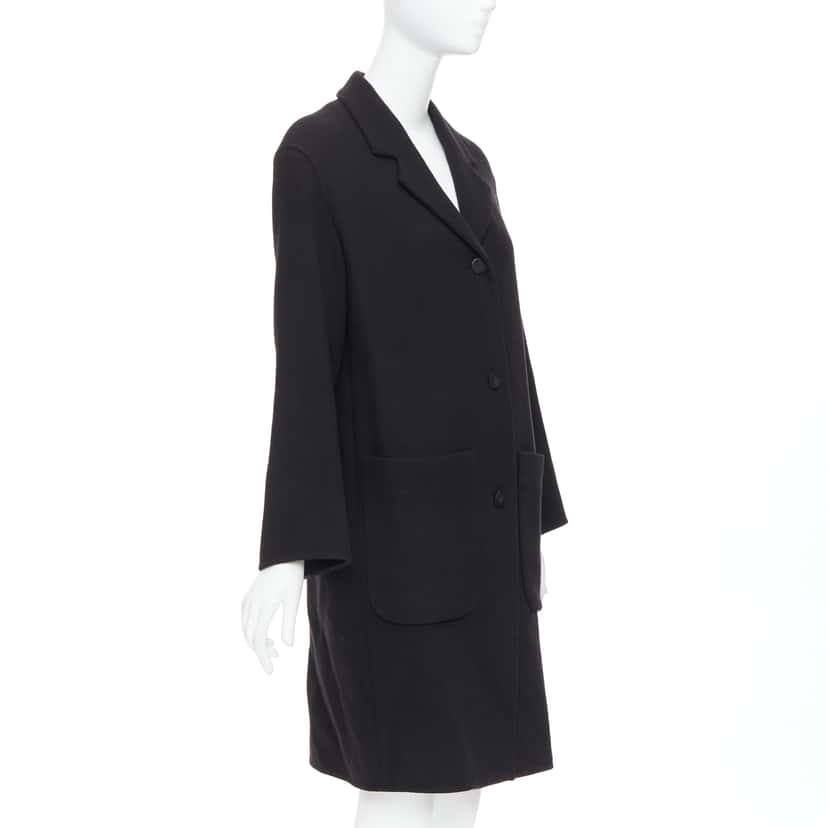 Hermès Black Wool Patch Coat Black Wool Very good condition - Model View