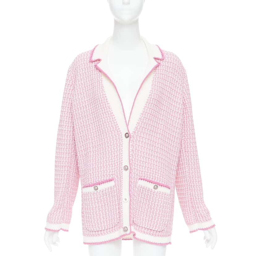 Chanel Metallic Buttons Cardigan Pink Cotton Very good condition - Front View