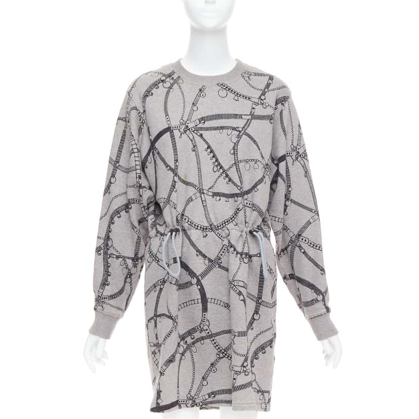 Hermès Drawstring Fleece Dress Grey Cotton Good condition - Front View