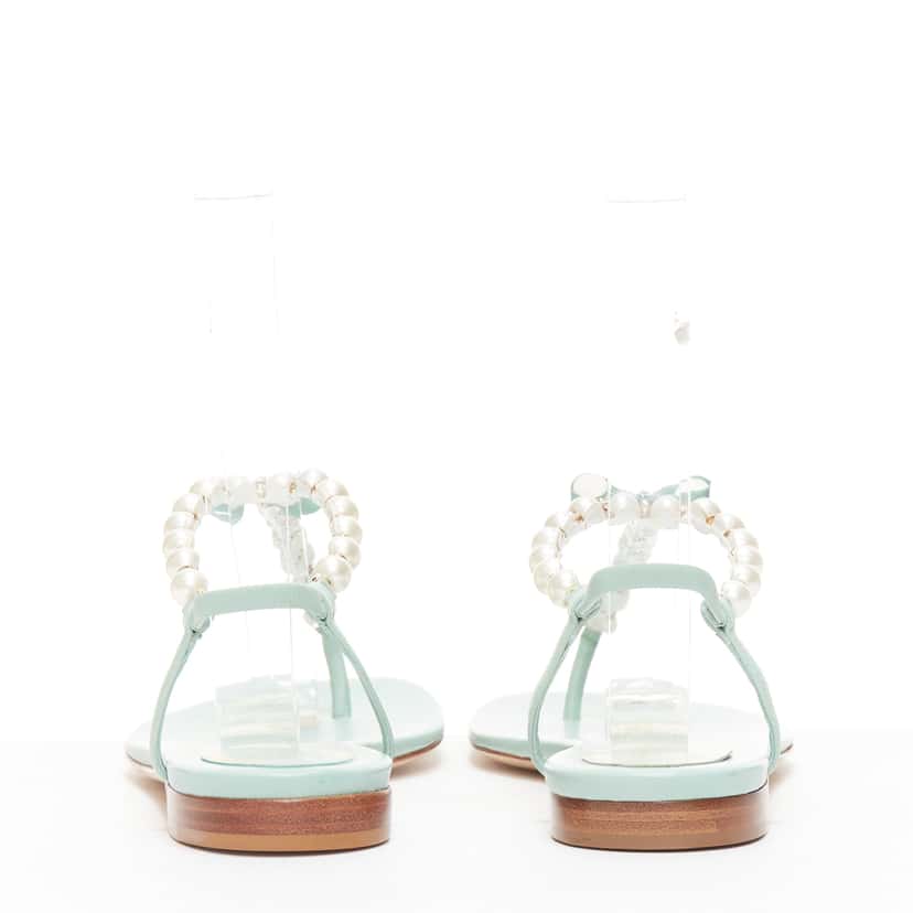 Rene Caovilla Bow T-Strap Sandals Green Leather Never worn - Box View
