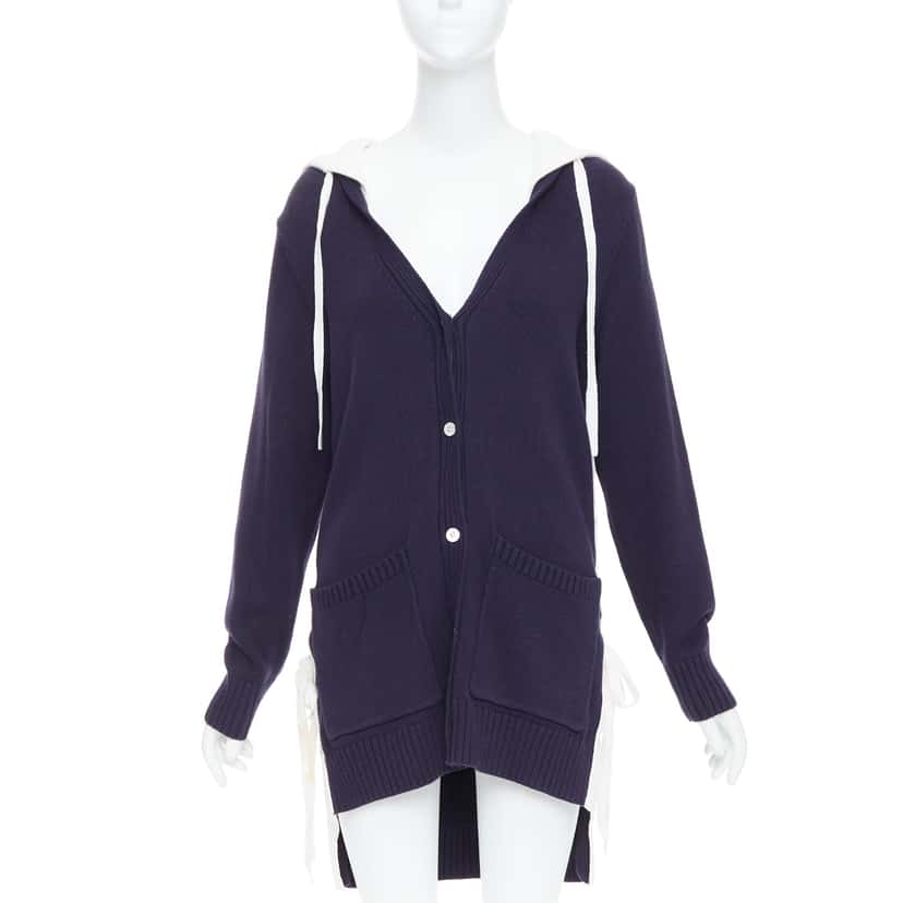 Monse Laced Hooded Cardigan Navy Cotton Good condition - Front View