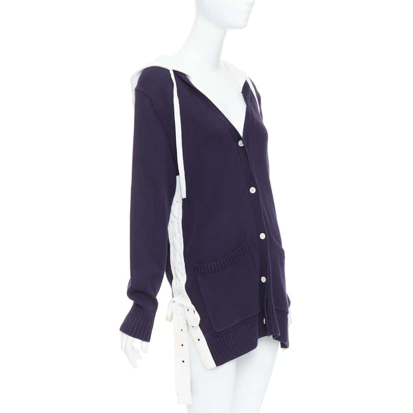 Monse Laced Hooded Cardigan Navy Cotton Good condition - Model View