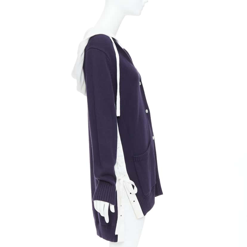 Monse Laced Hooded Cardigan Navy Cotton Good condition - Box View