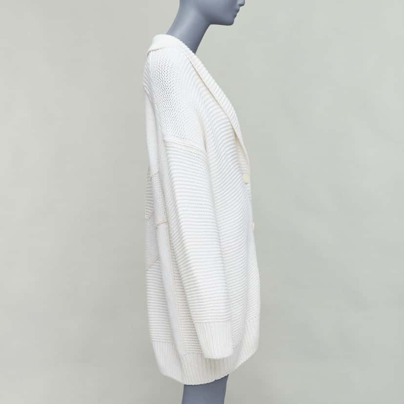 Hermès Leather Button Cardigan Ecru Cashmere Very good condition - Model View