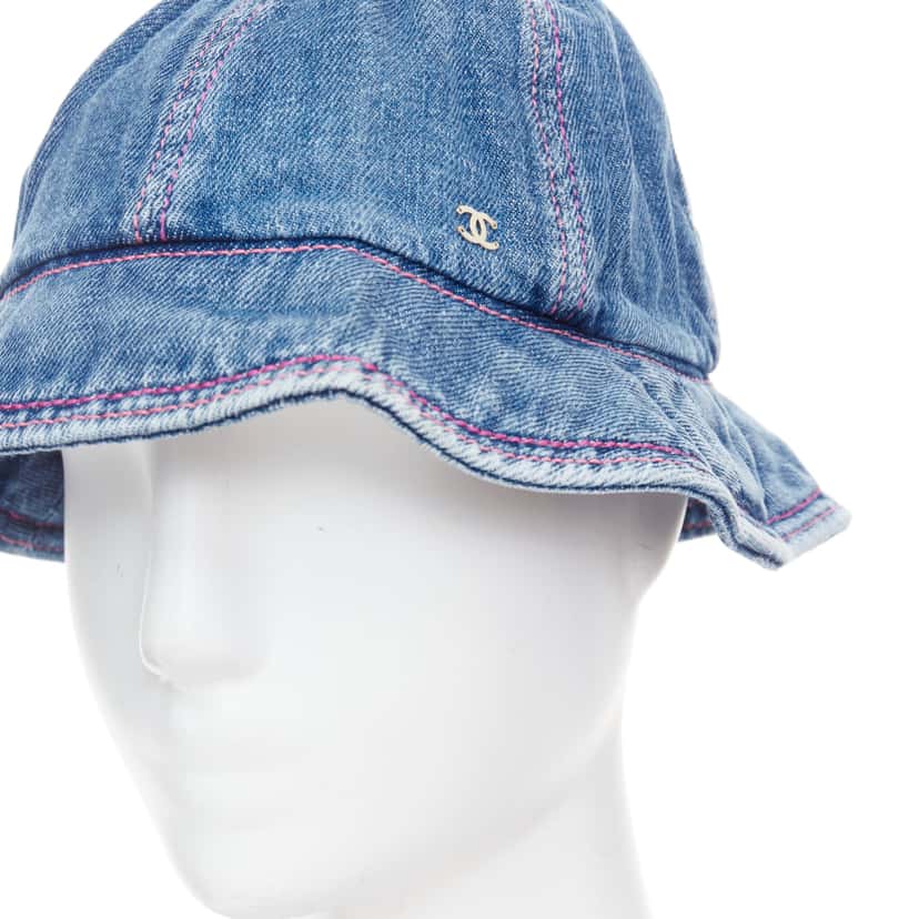 Chanel Blue Denim Bucket Hat Blue Very good condition - Back View