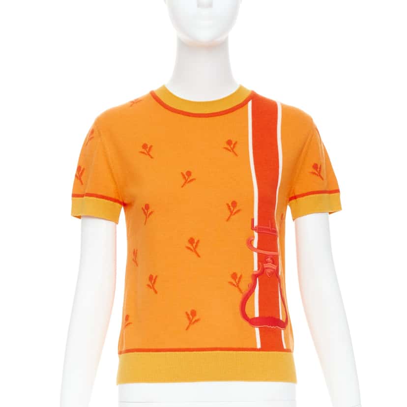 Hermès Etriers short sleeve sweater Orange Polyester Never worn - Front View