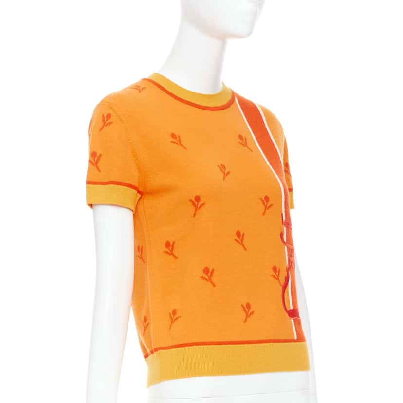Hermès Etriers short sleeve sweater Orange Polyester Never worn - Model View